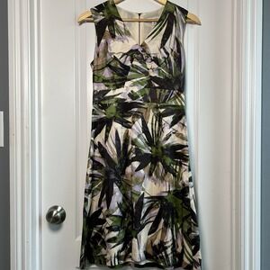 Banana Republic Abstract Palm Print Fit Flare Midi Dress Quiet Luxury Style